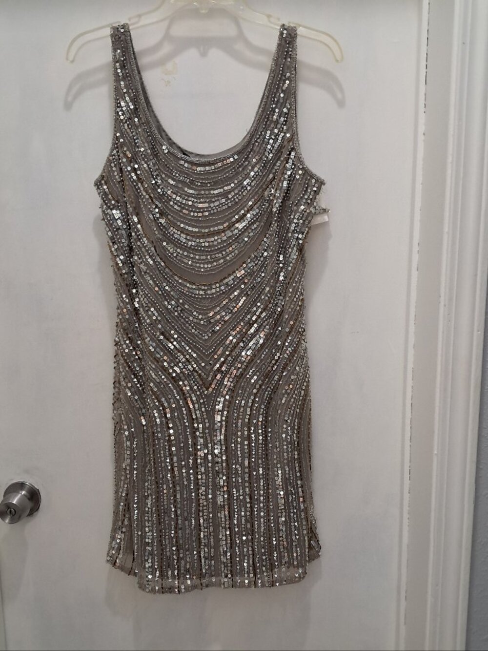 NWT Pissarro Nights Sequin Beaded Art Deco Midi Cocktail Dress Champagne Size 12
